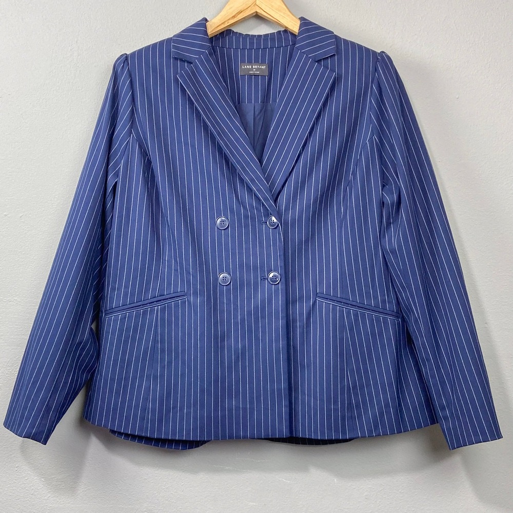 Lane Bryant‎ Blazer Sz 20 Navy Pinstripe Double Breasted Office Siren Structured